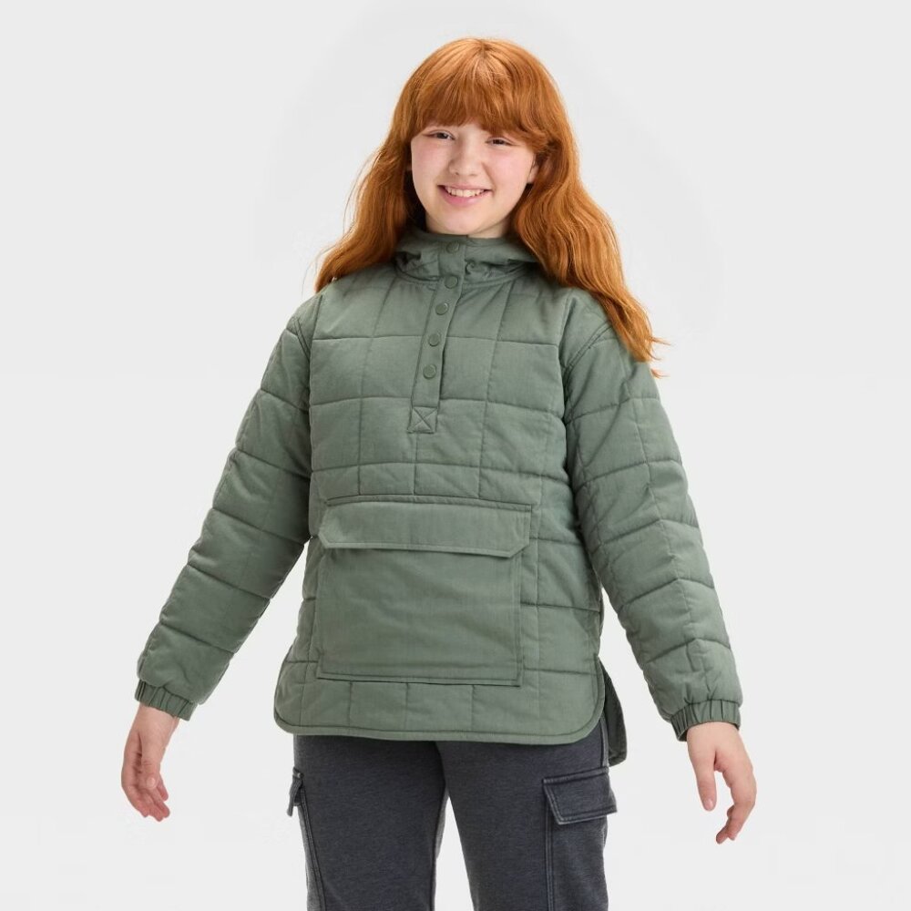 NEW Girls' Solid Quilted Jacket - art class™ Green